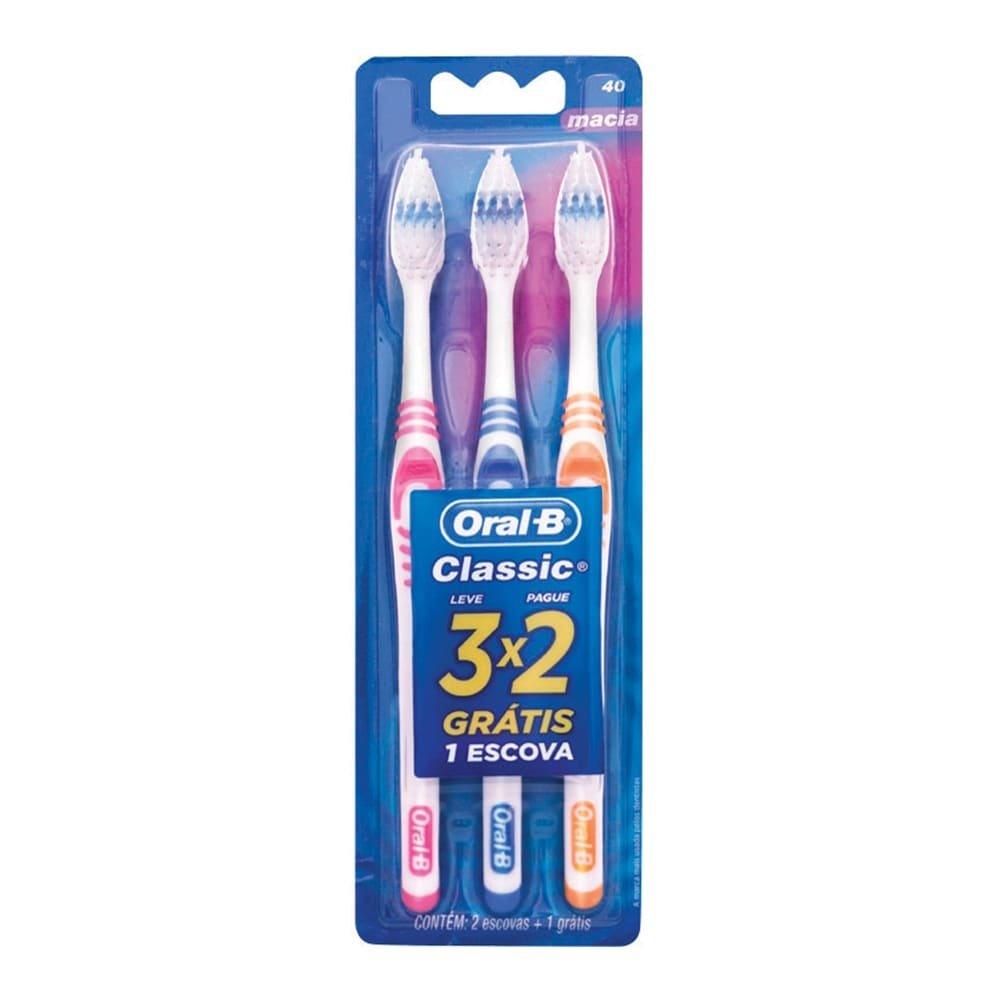 Escova Dental Oral B Classic 40 Macia Embalagem Com 3 Unidades | EFácil