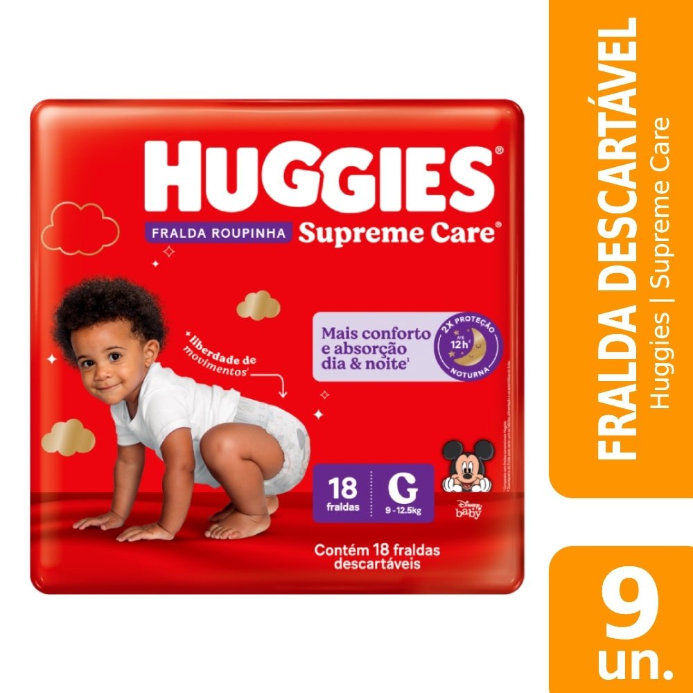 Fralda Descartável Huggies Roupinha Supreme Care Jumbo Tamanho G - 9 ...