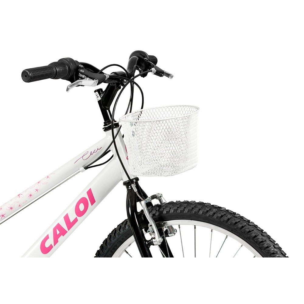 Bicicleta Caloi Ceci Aro 24, Freio V-Brake, 21 Marchas Branca Com Cesto ...