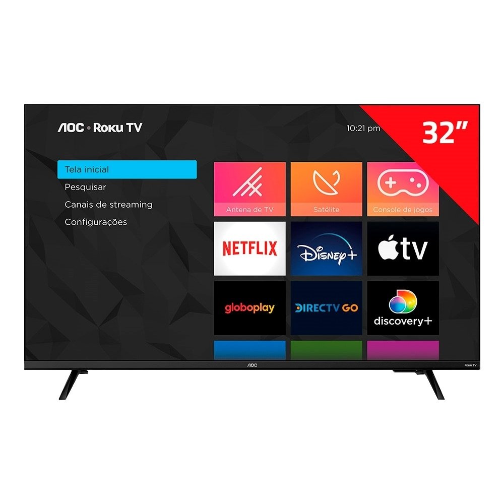 Imagem Smart TV LED 32" AOC 32S5135/78G LCD HD com Wi-Fi, 2 USB,3 HDMI,Controle Remoto Aplicativo Roku, Botão Netflix, 60Hz