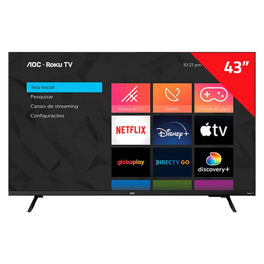 Imagem Smart TV LED 43" AOC 43S5135/78G, Full HD com Wi-Fi, 1 USB, 3 HDMI, Controle Remoto com Atalhos, Aplicativo Roku, Miracast, 60Hz